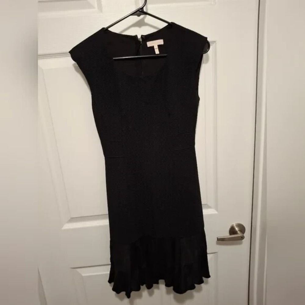 REBECCA TAYLOR Size 00 Black Sleeveless Ruffle Designer Sheath Dress